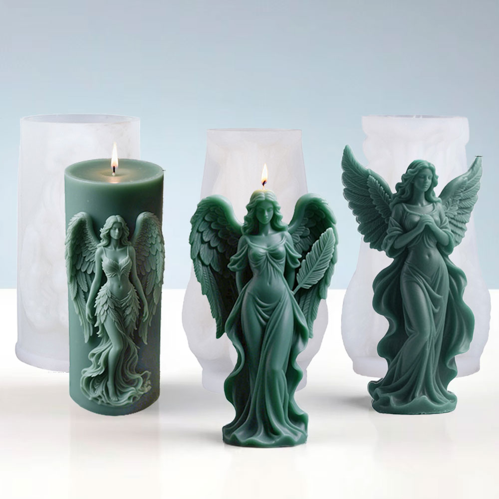 Candle Making Video - 翼女神香りのシリコーンキャンドルモールド DIY 祈り天使の彫刻石膏樹脂モールド女性キャンドル作成用品家の装飾