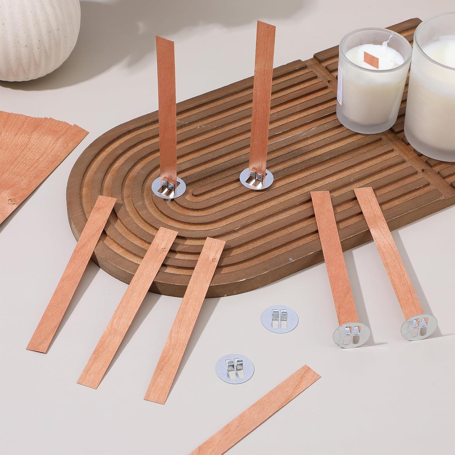 Candle Making Video - 60個入り木製キャンドル芯 無煙木製芯 金属ベース付き キャンドルソイワックスDIYキャンドル作り用