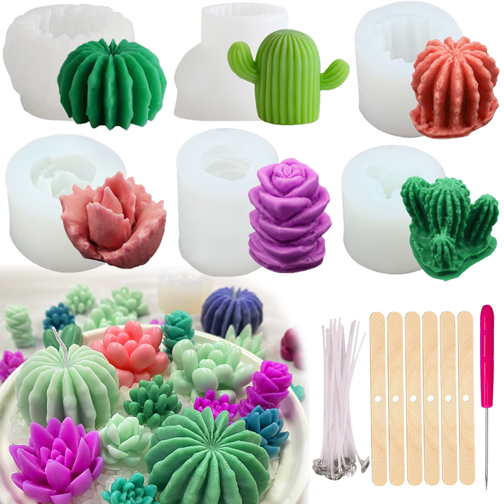 Candle Making Video - 6個の多肉植物シリコンキャンドルモールド 3D多肉植物サボテンキャンドルモールド キャンドル石鹸作り、ワックス、樹脂鋳造、DIYモールド用