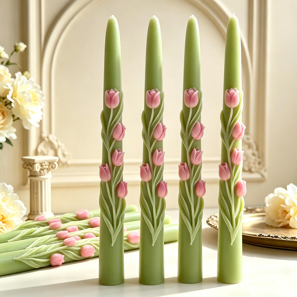 ロングポールフラワーテーパーキャンドルシリコンモールド3Dエ - Candle Making Video のレビューと価格