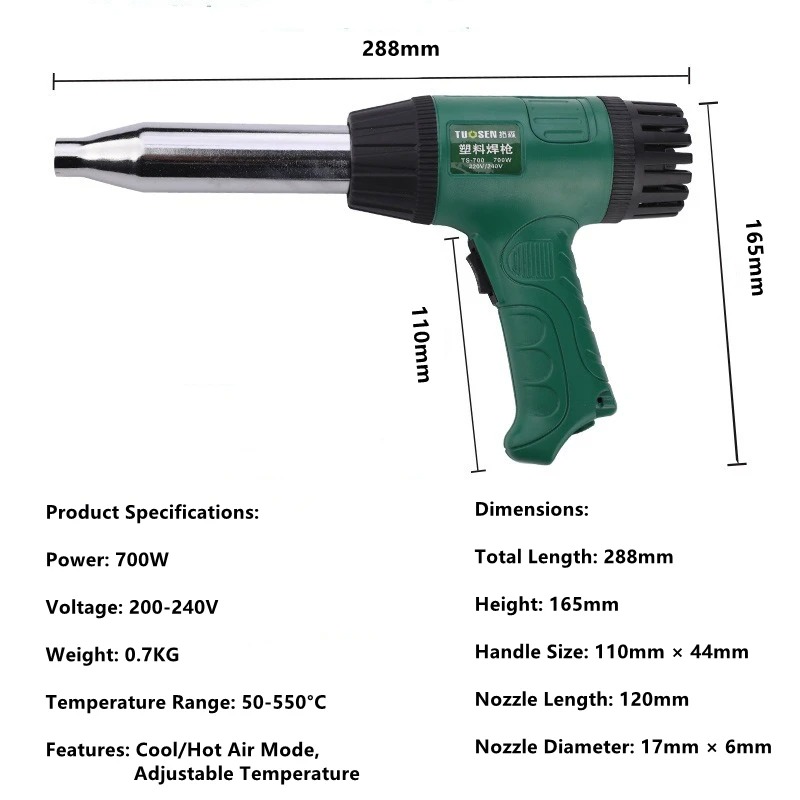 高温ヒートガン、PP/PVCプラスチック修理用調整可能PVC - Heat Gun Embossing のレビューと価格