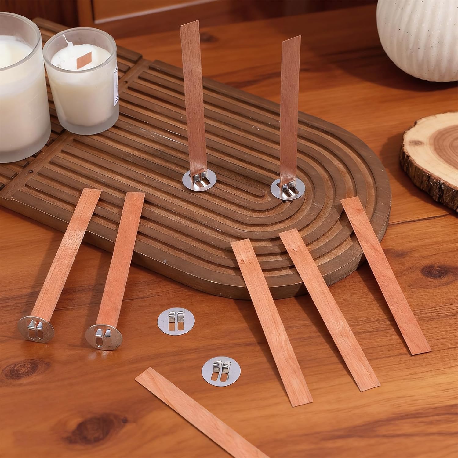 60個入り木製キャンドル芯 無煙木製芯 金属ベース付き キャ - Candle Making Video のレビューと価格